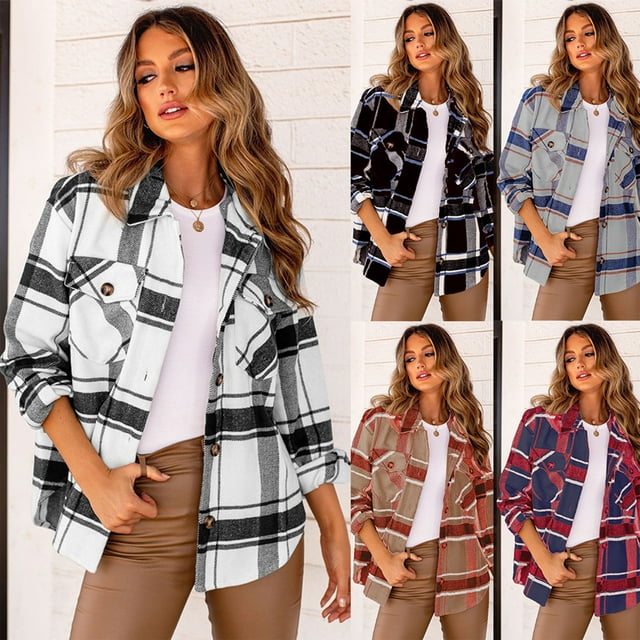 REDHOTYPE Nouvelle Mode Veste à Col Polyvalent Cardigan Décontracté Chemise à Carreaux Manches Longues