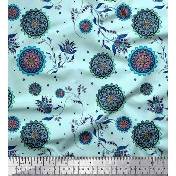 Soimoi Cotton Duck Fabric Floral Mandala Artistic Print Fabric by The Yard 42 Inch Wide