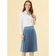 thumbnail image 2 of Falda plisada de cintura alta Allegra K hasta la rodilla retro para mujer Azul polvoriento M, 2 of 5