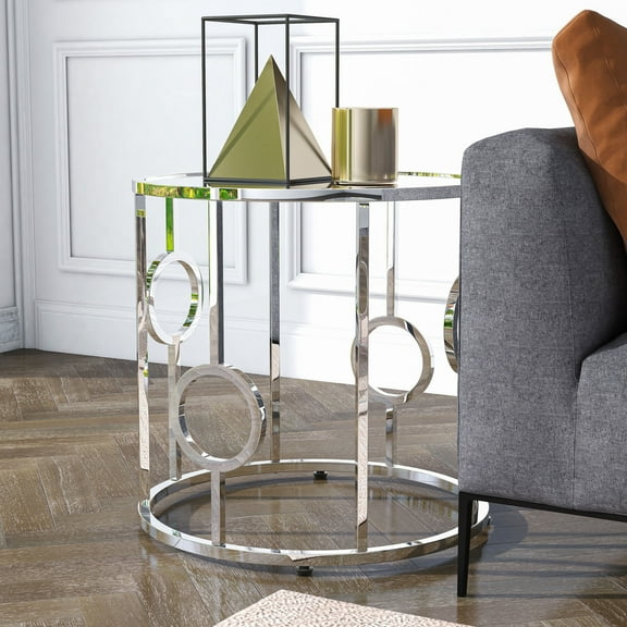 Furniture of America Hoop Glam Chrome 23-inch Mirror End Table by
