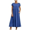 thumbnail image 1 of Vestido informal de lino sin mangas para mujer con bolsillos - Vestido midi de verano holgado con cuello redondo, 1 of 6