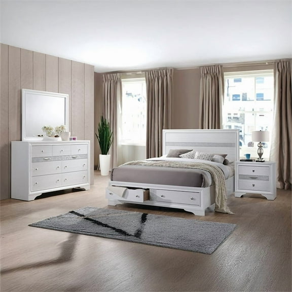 Matrix Traditional Style Full 4 PC Storage Bedroom Set made with Wood  in White