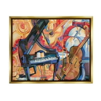 Stupell Industries Big City Music Piano Cubism Painting Metallic Gold Floating Framed Canvas Print Wall Art, Design by Paul Brent