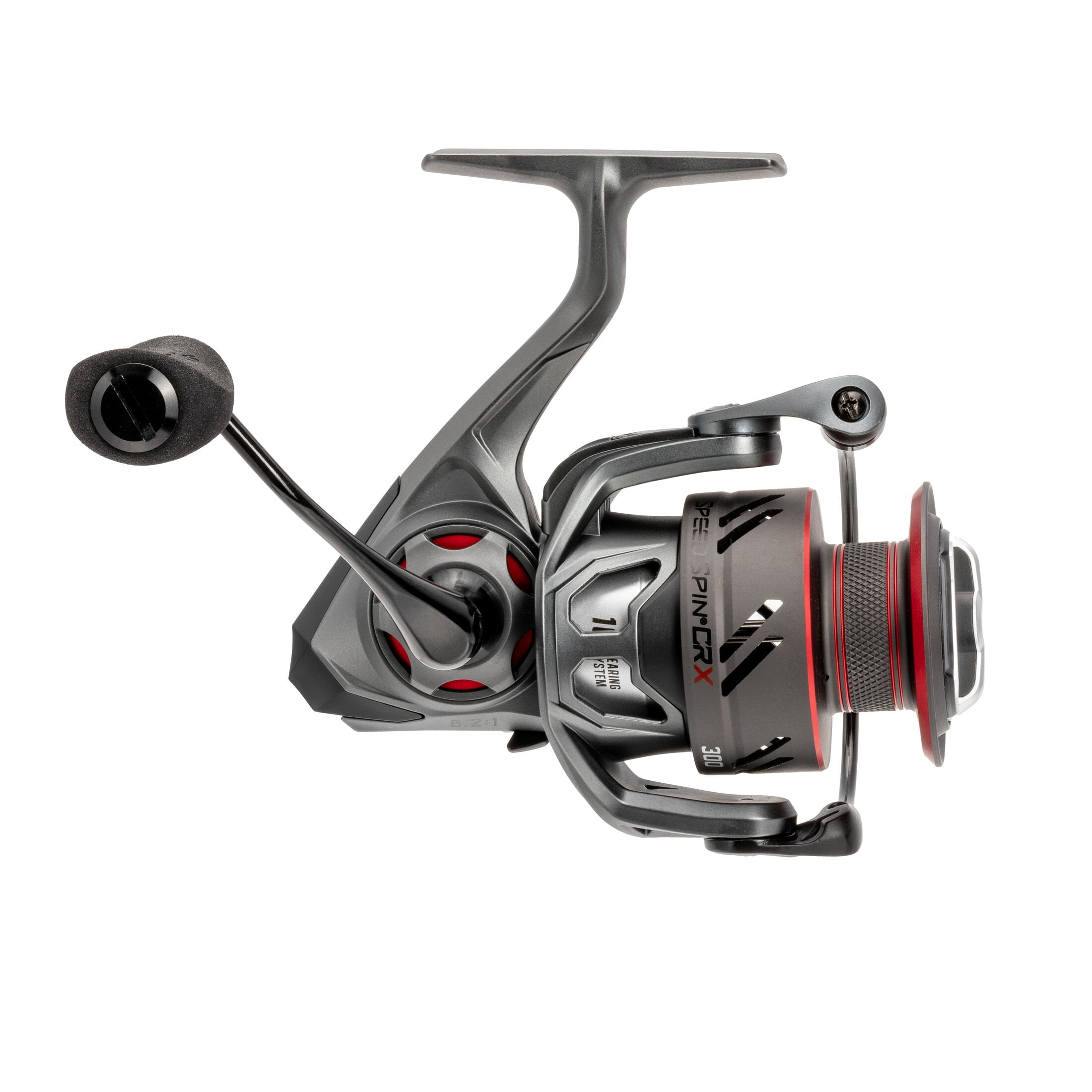 Lew’s Speed Spin CRX Spinning Fishing Reel, Size 300 Reel, 9+1 Bearings, 6.2:1 Gear Ratio, Graphite Frame and Sideplate, Solid Brass Speed Gears, Speed Lube, Multi-Disc Drag, Gray/Red