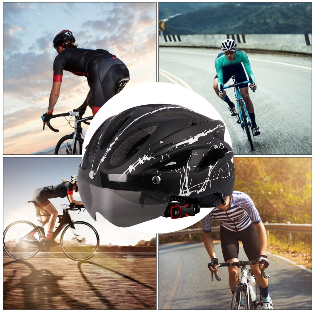 Jooan for Men Women with Safety Led Back Light Detachable Magnetic Goggles for Visor Mountain & Road Adjustable Adult Cycling Helmets, Black White