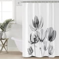 thumbnail image 5 of Abstract Black Shower Curtain, 36" x 72", Laser Tulip Flowers White Texture Waterproof Bathroom Curtain Washable Shower Curtain Set with 12 Hooks, 5 of 6