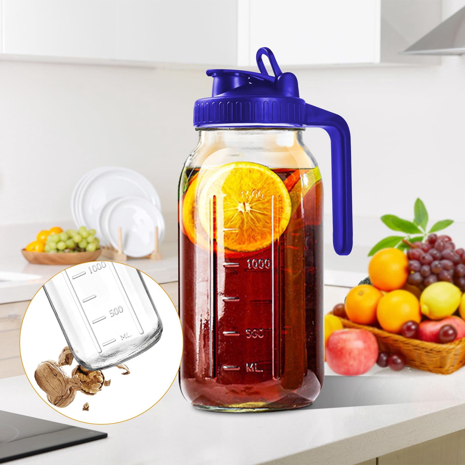 64oz Glass Pitcher With Lid  2 Quart Mason Jar And Spout Wide Mouth Breast Milk Pitchers Jug Sun Tea Cold Brew Coffee Fridge Container For Water Juice