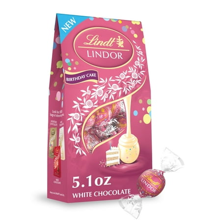 Pack of 2 Lindt LINDOR Birthday Cake White Chocolate Candy Truffles Bag, 1 bag, 5.1 oz (packaging may vary)