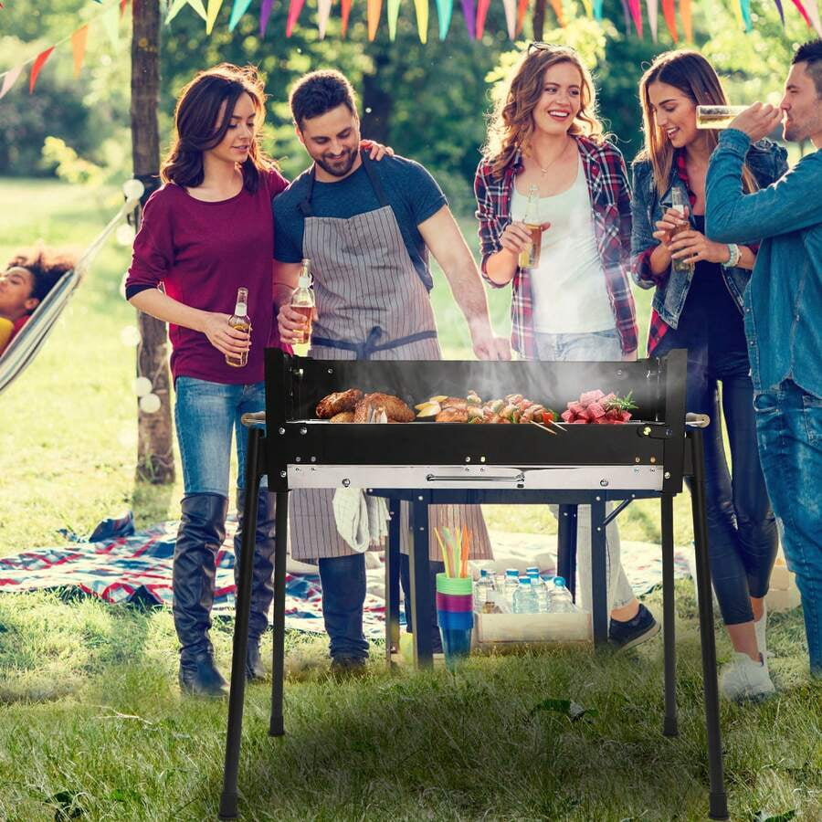 XC  Barbecue Charcoal Grill, Stainless Steel Folding Portable BBQ Tool Kits For Outdoor Cooking Camping Hiking Picnics Tailgating Backpacking Or Any Outdoor Event
