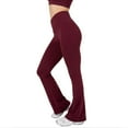 thumbnail image 2 of YITTY Active Women's Ultraluxe Crossover Kick Flare High Waist Legging, Athleisure, 4-Way-Stretch, Burgundy, XS, Regular | 32" Inseam, 2 of 7