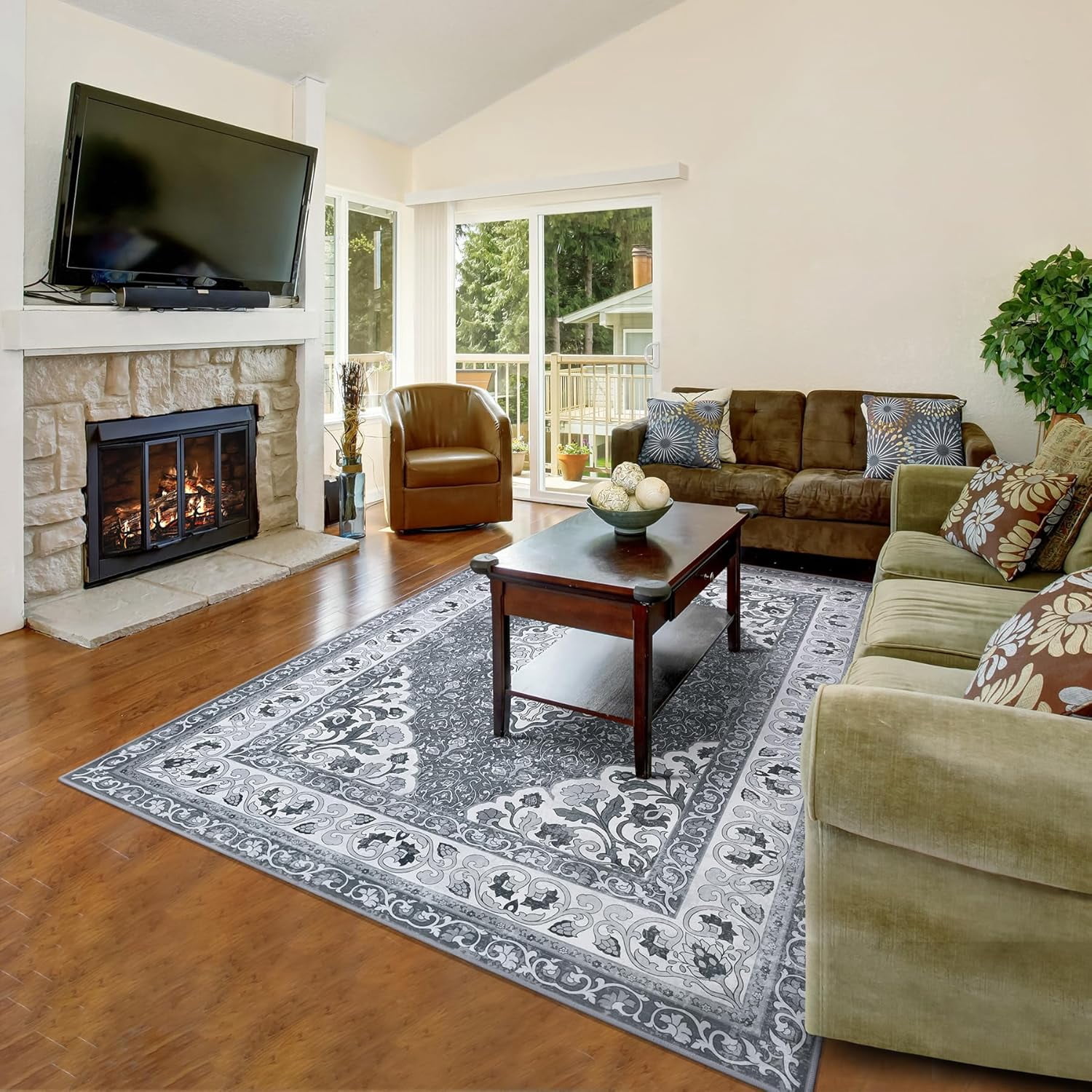 ◆シーツ◆240×300cm◆グレー◆Z-2506WE12◆ Grey 4x6 Area Rugs for Living Room, Machine Washable Low-Pile