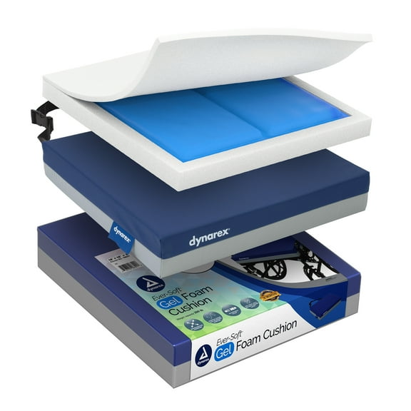 Dynarex Ever-Soft Gel-Foam Cushion, Wheelchair Cushion Prevents & Relieves Painful Pressure Wounds, 300 lb Weight Capacity, Blue/Grey, 18” x 16” x 3”, 1-Dynarex Ever-Soft Gel-Foam Cushion