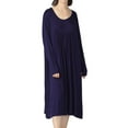 thumbnail image 2 of SWSMCLT Women's Long Sleeve Plus Size Lightweight Thin Sleepwear Nightgown Cotton Pajama Dress Soft Sleep Dress Crew Neck 34 Navy 4X-Large, 2 of 4