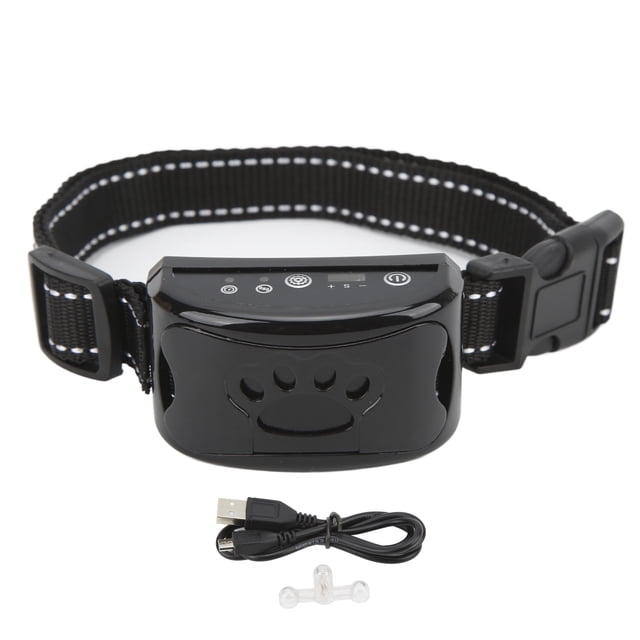 Chien Aboiements Collier USB Rechargeable Réglable Automatique Vibration Sonore Animaux de Compagnie Formation Colliernoir