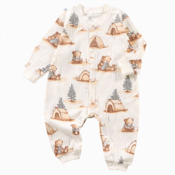 CAUYDY Toddler Pajamas Preemie Baby Fall Winter Clothes Long Sleeved Romper for Infant Child Little Kids Loungewear Sizes 12-18 Months,Coffee