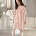 thumbnail image 3 of Defitshape Women's Cute Nightgown Soft Pjs Summer Comfy Lace Short Sleeve Spandex Lightweight Modal Cotton Sleepwear Knee Length Sleep Dress Loungewear Pink Medium, 3 of 4