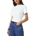 thumbnail image 4 of CAMISETA CASUAL INSPIRADORA para Mujeres de Manga Corta Cuello Redondo Ligera Elástica Blusa de Verano Top S Blanca, 4 of 6