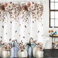 thumbnail image 2 of Navy Blue Pumpkin Fall Shower Curtain, Waterproof Shower Curtains for Bathroom, Thanksgiving Leaves Floral Pastoral Washable Fabric Bathtub Curtain Set Bath Decor with 12 Hooks Extra Long 72"x96", 2 of 8