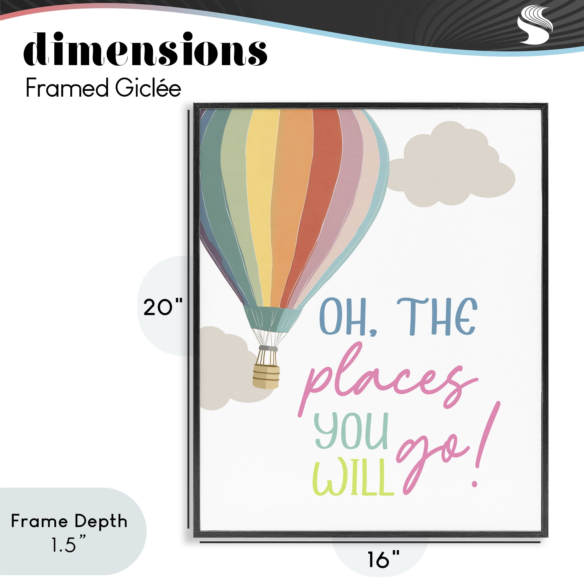 Stupell Industries The Places You Will Go Black Framed Giclee Art, design by Christine Simpson Art