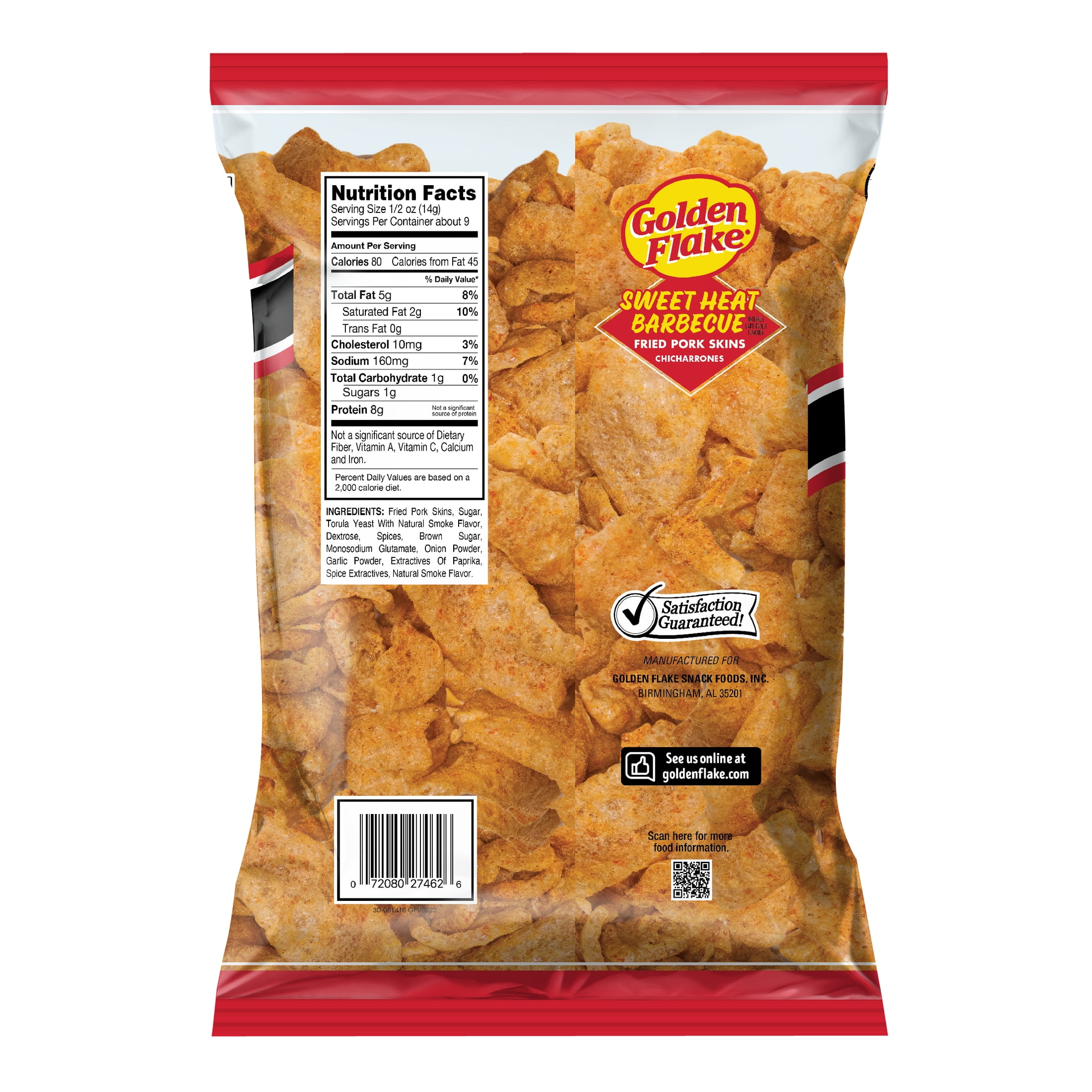 (3 pack) Golden Flake Sweet Heat Barbecue Fried Pork Skins, 4.5 oz Bag