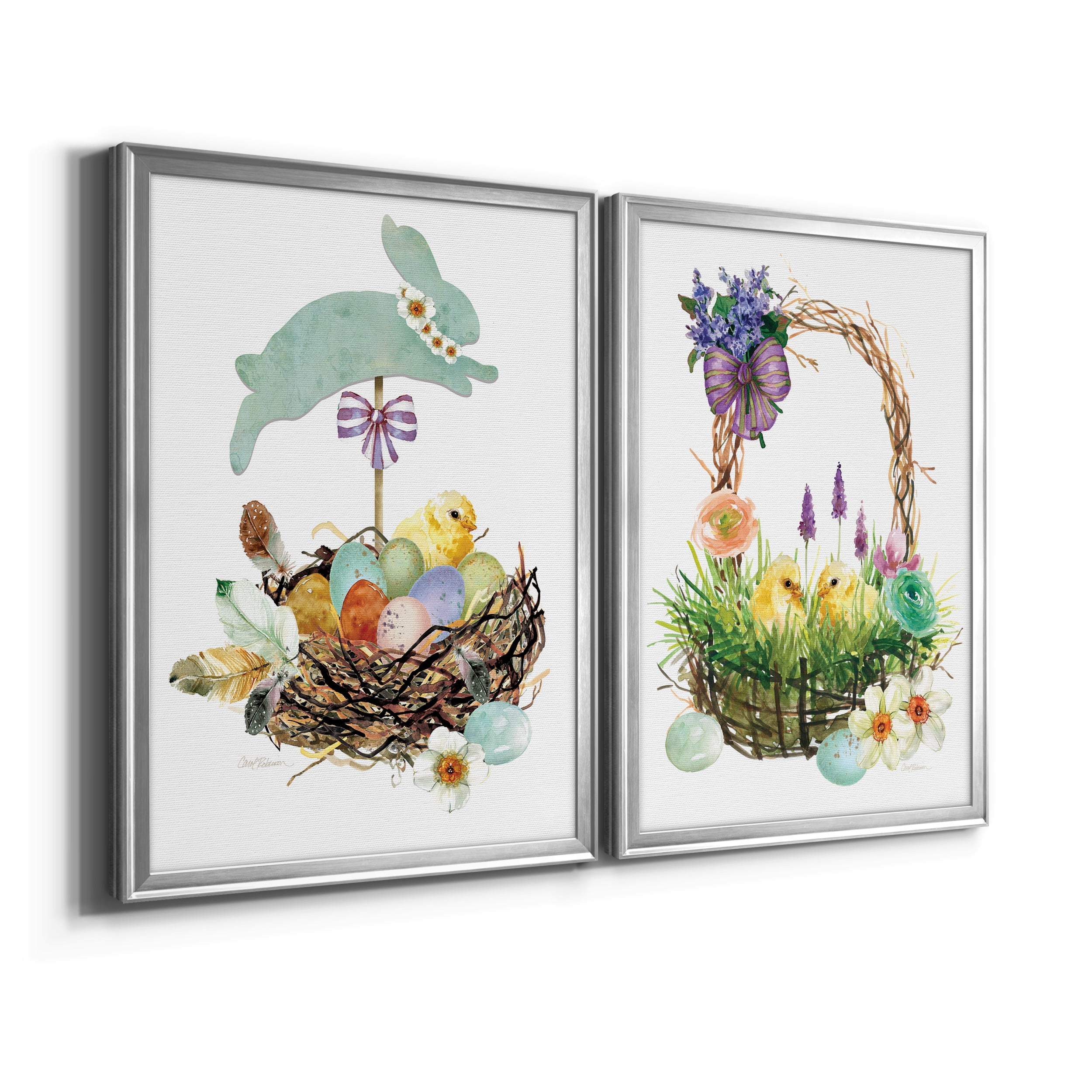 2 Piece Set Bunny Hop Premium Framed Canvas - Ready to Hang - 26.5 x 36.5 Each - Silver Frame
