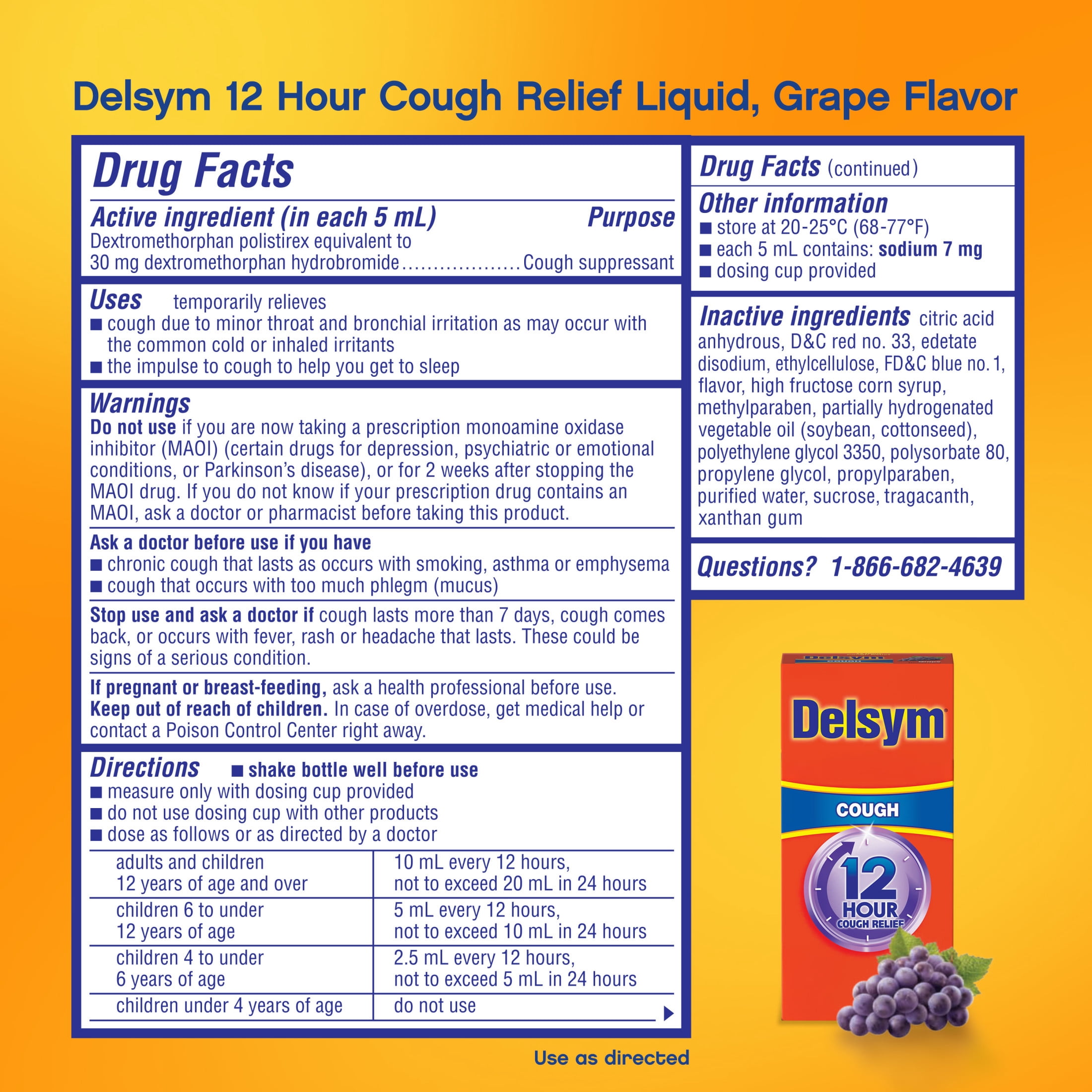 Delsym Adult 12 hour Cough Relief Medicine, Powerful Cough Relief for 12 Good Hours, Cough Suppressing Liquid, #1 Pharmacist Recommended, Grape Flavor, 5 Fl Oz