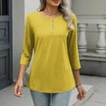 thumbnail image 6 of VBVC No Boundarie Women's 3/4 Sleeve Casual T-hirts,Womens Button Down Oversized Tops ,Fit Tunic Blouse For Women,Yellow,Size XL, 6 of 9