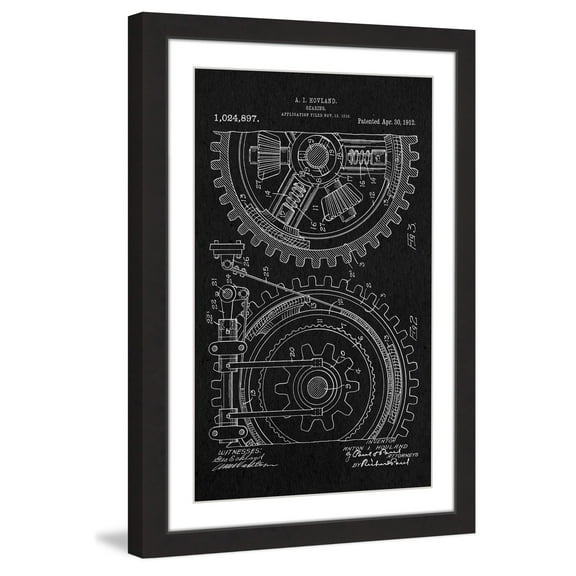 "Gears 1912 Black Paper" Framed Painting Art Print