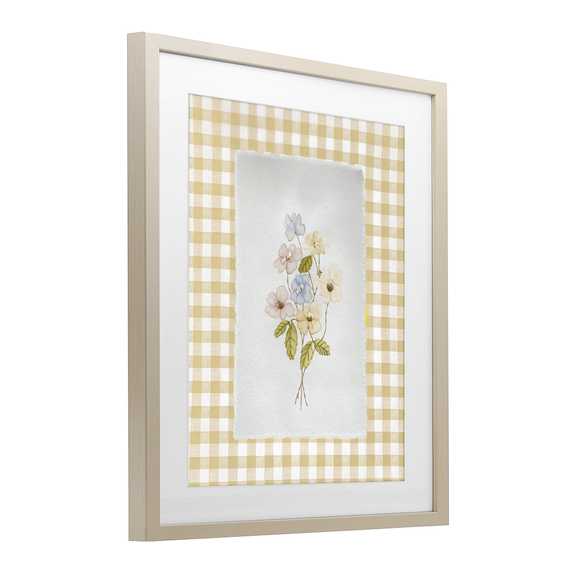 Stupell Industries Soft Gingham Flowers Birch Framed Print Under Glass, design by Arlington Prints
