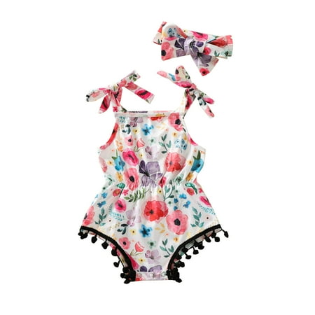 

Toddler Girl Clothes Ruffle Flower Floral Bodysuit Romper+Headbandets