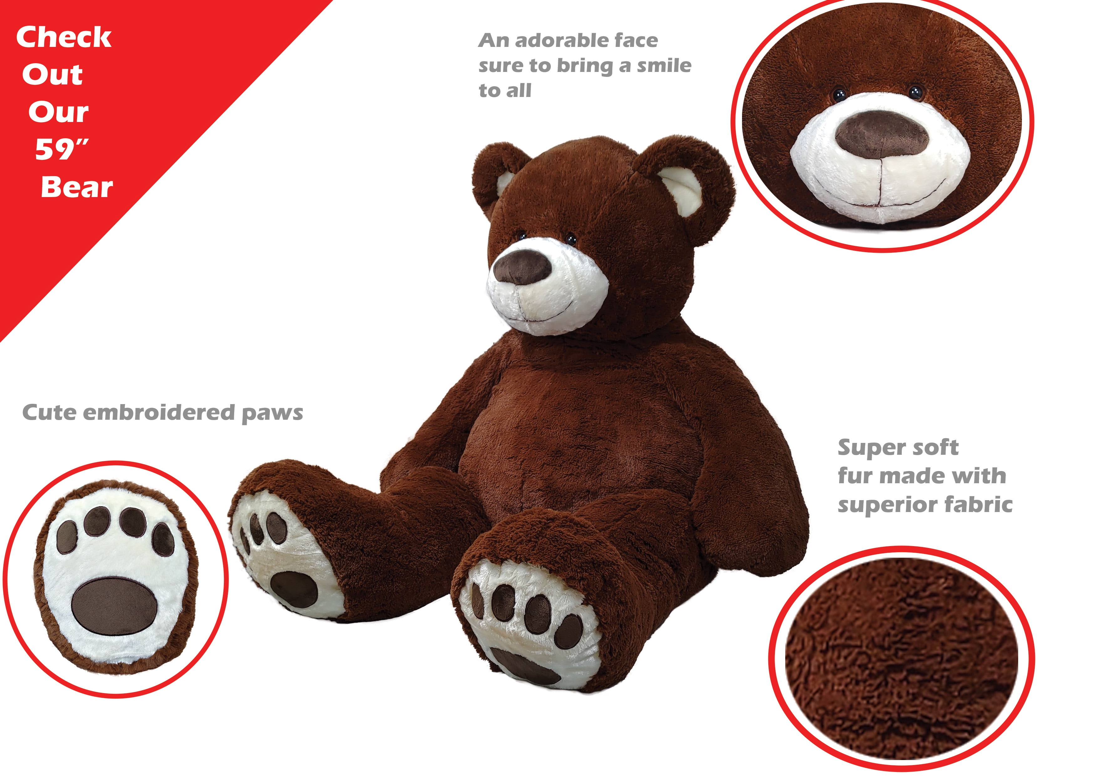 Anico, Giant Plush Teddy Bear, 59 in, Chocolate Brown - Walmart.com