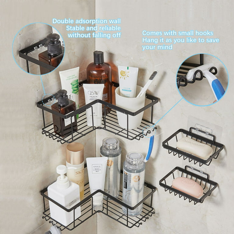 YASONIC Corner Adhesive Shower Caddy, with Soap Holder and 12 Hooks,  Rustproof Stainless Steel Bathroom Organizer, No Drilling Wall Mounted  Rack