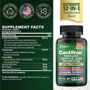 Candida Cleanse Supplement 800mg, Olive Leaf, Black Garlic, Oregano Oil, Psyllium Husk, Grapefruit Seed, Licorice Root, Probiotics, Enzymes Bromelain Amylase Lipase, Natural Blend - 60 Capsules