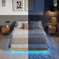 thumbnail image 3 of YouTrend King Bed Frame with RGB LED Lights,Floating Bed with Fluted Design;Heavy Duty Steel, Modern Metal Bed Frame,Walnut, 3 of 9