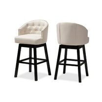 Baxton Studio Theron Transitional Light Beige Fabric Upholstered Wood Swivel Bar Stool Set