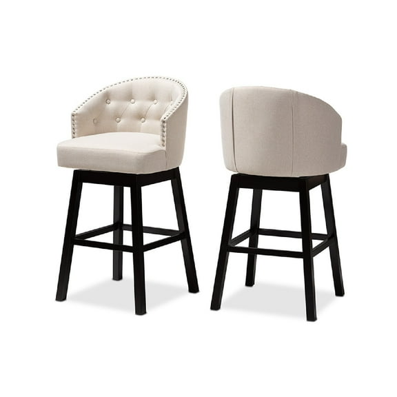 Baxton Studio Theron Transitional Light Beige Fabric Upholstered Wood Swivel Bar Stool Set