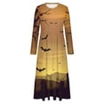thumbnail image 3 of WXLWZYWL Womens Halloween Dress Plus Size Womens Dresses Fall 2024 Floral Printed Long Dress Long Sleeve Round Neck Sundress, 3 of 4