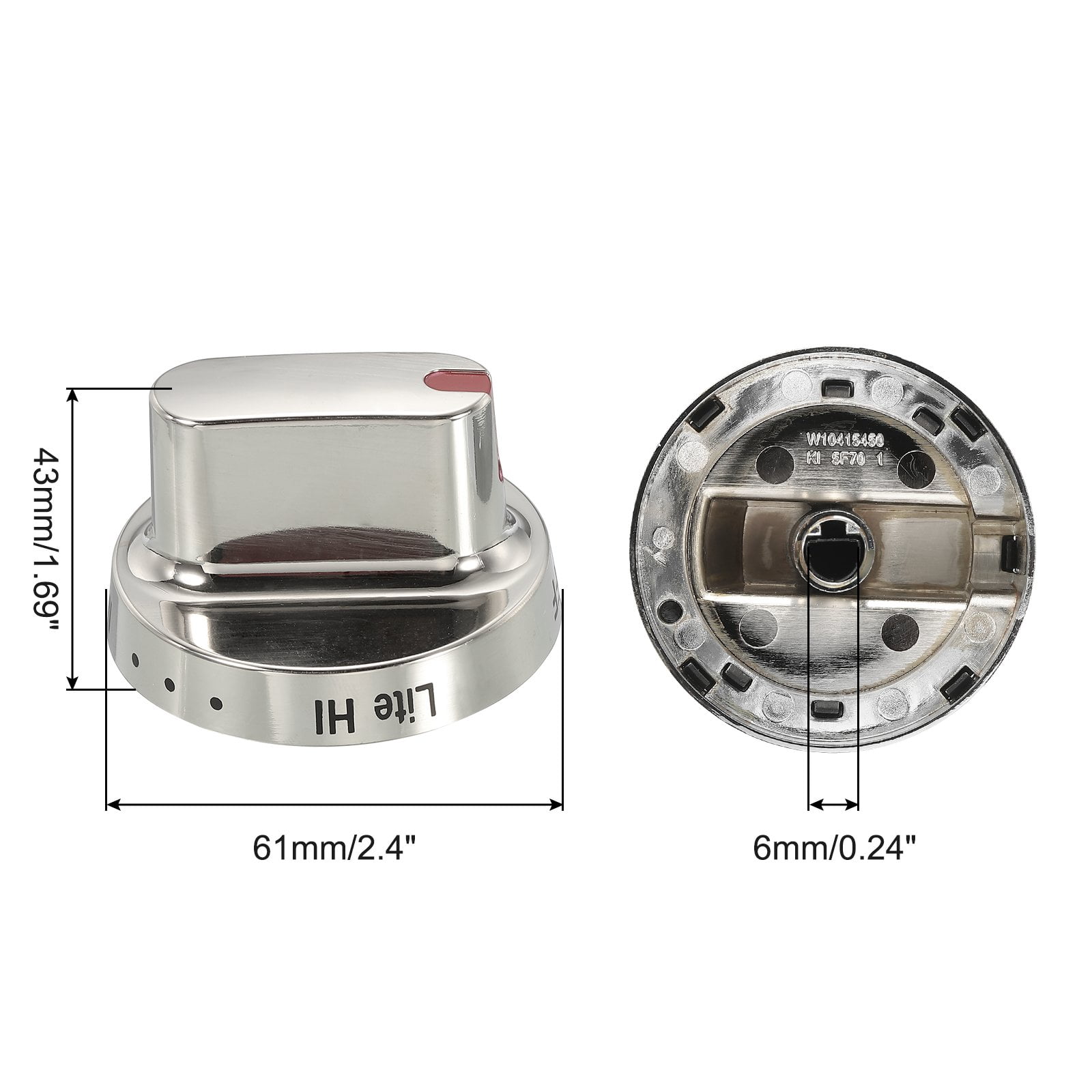 DG64-00472A Burner Knobs Control Knob 61mmx43mm Stainless Steel Silver Tone 2Pcs
