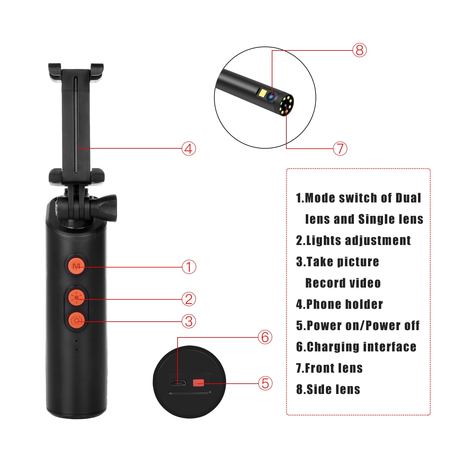 1920P HD Dual-Camera Endoscope with 9 Adjustable LEDs, IP68 Waterproof Lens, 2600mAh Battery, and Wide Compatibility for iOS & Android-16.5FT