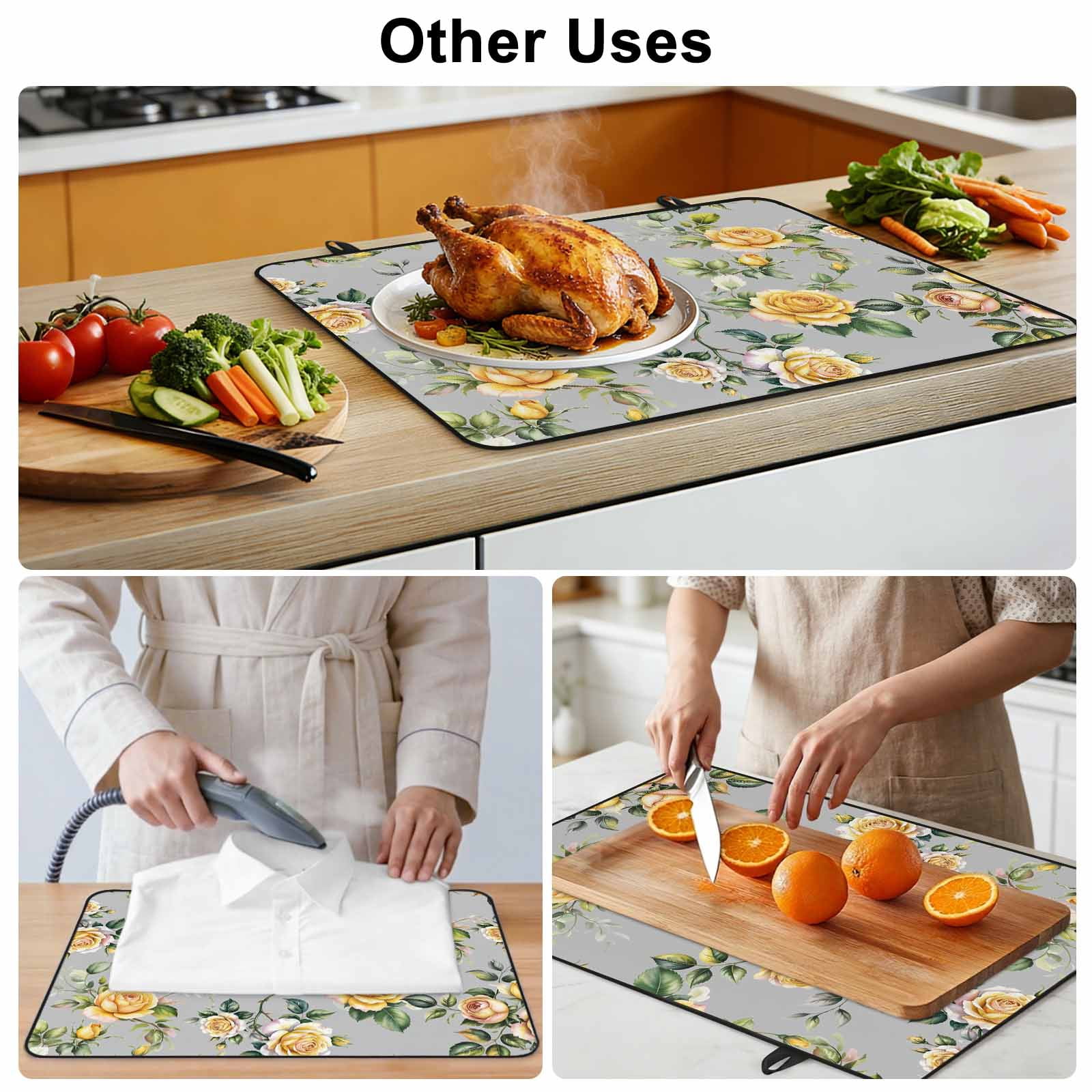 Yellow Rose Stove Top Cover for Electric Stove, Heat-proof & Non Slip Glass Top Stove Cover Protector, Vintage Country Botanical Floral Vines Kitchen Flat Cooktop Rubber Mat 24x21 Inches