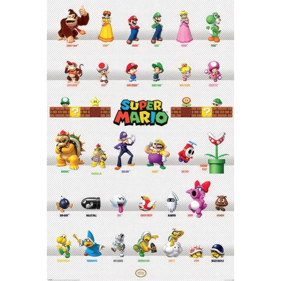Super Mario - Gaming Poster (Character Parade - All Characters) (Size: 24" x 36")