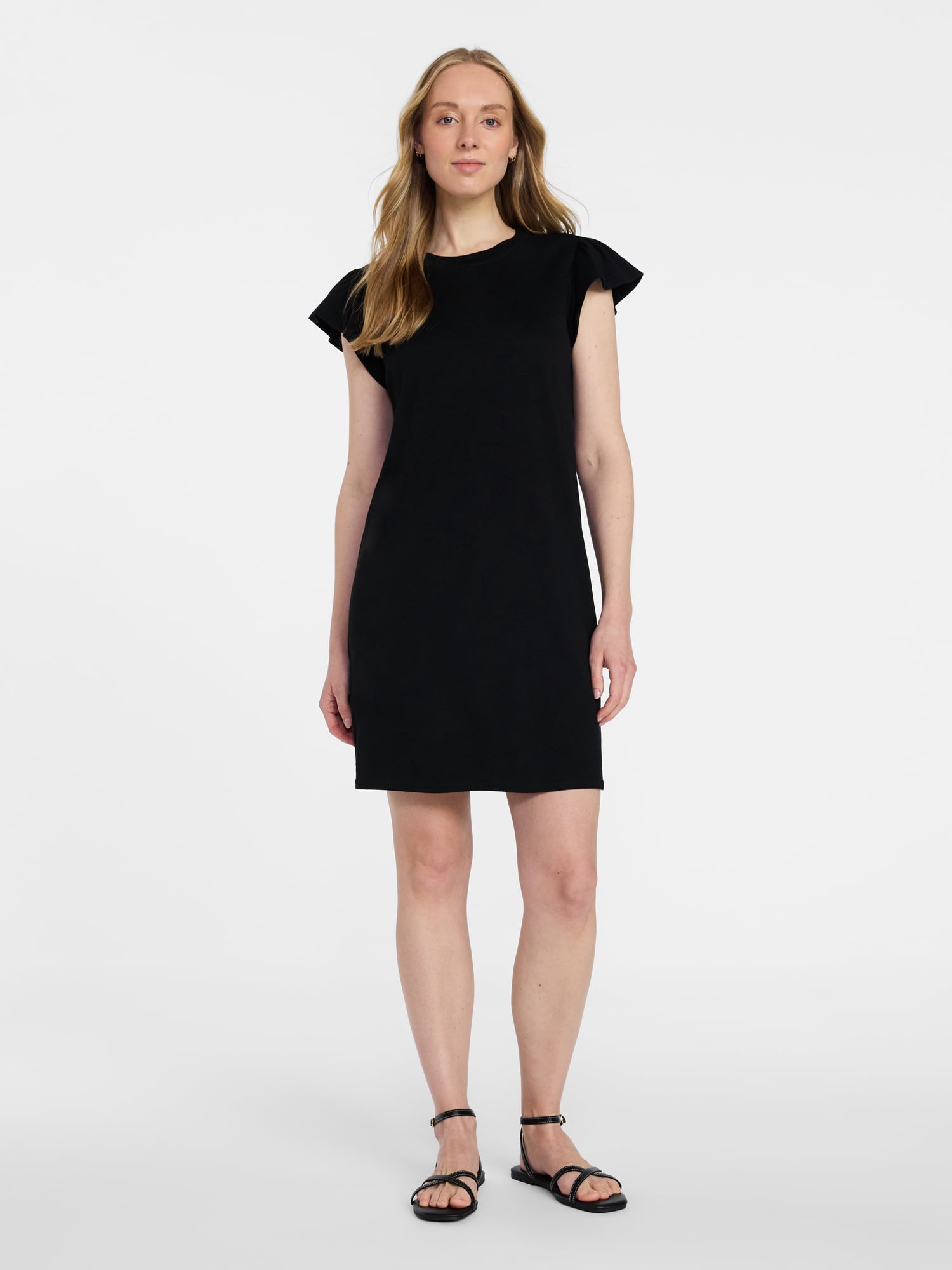 Time and Tru Women's Cotton T-Shirt Mini Dress with Short Flutter Sleeves, Sizes XS-XXXL