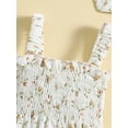 thumbnail image 5 of Infant Baby Girls Romper Set, Sleeveless Pleated Flower Print Romper with Hairband Summer Outfit, 5 of 9