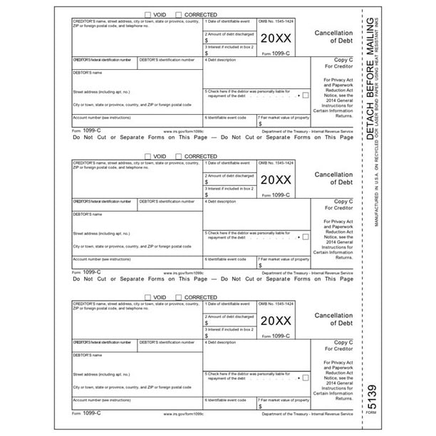 Irs Approved 1099 C Laser Copy C Tax Form Walmart Com Walmart Com