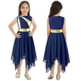 thumbnail image 3 of MSemis Kids Girls Chiffon Worship Praise Dance Dress Tunic Liturgical Lyrical Dance Costume Navy Blue 10, 3 of 6