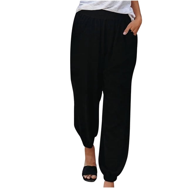 Fashion Women Plus Size Drawstring Casual Solid Elastic Waist Pocket Loose Pants