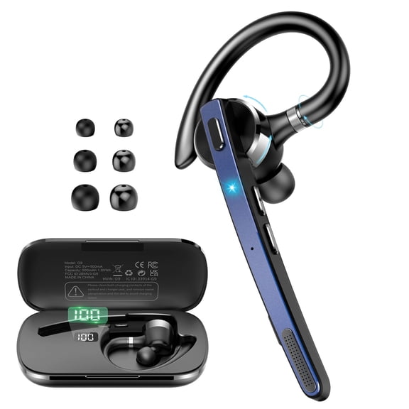 Bluetooth Headset, Single-Ear Bluetooth Earpiece with ENC Mic with HiFi Stereo Sound, 90 Hours Talking Time Wireless Headset V5.3 with 400mAh Charging Case for iOS Android Cell Phones, Black