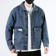 thumbnail image 3 of Abrigo de jeans para hombre con bordado Chaquetas de mezclilla para hombre Azul Hombros anchos Alta calidad Talla L Estilo coreano Diseñador Corea Y2k G, 3 of 5