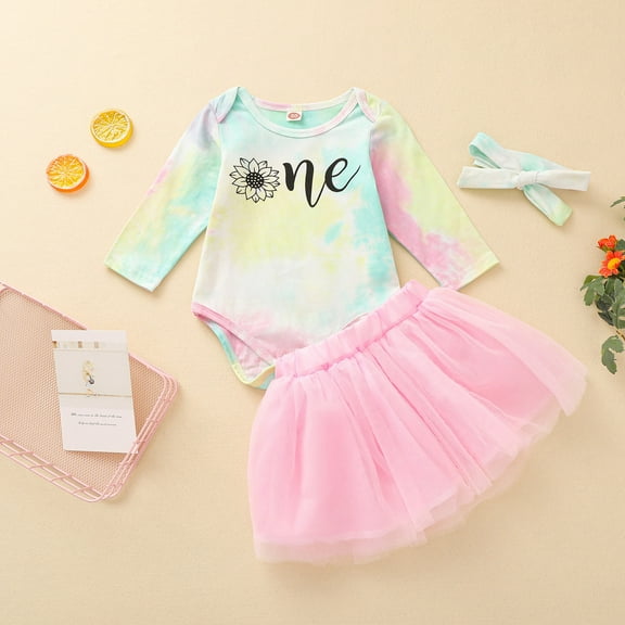 AURIGATE Toddler Baby Girl Skirt Newborn Infant Baby Girls Letter Birthday Romper Tops Tutu Skirt Hairband Sets