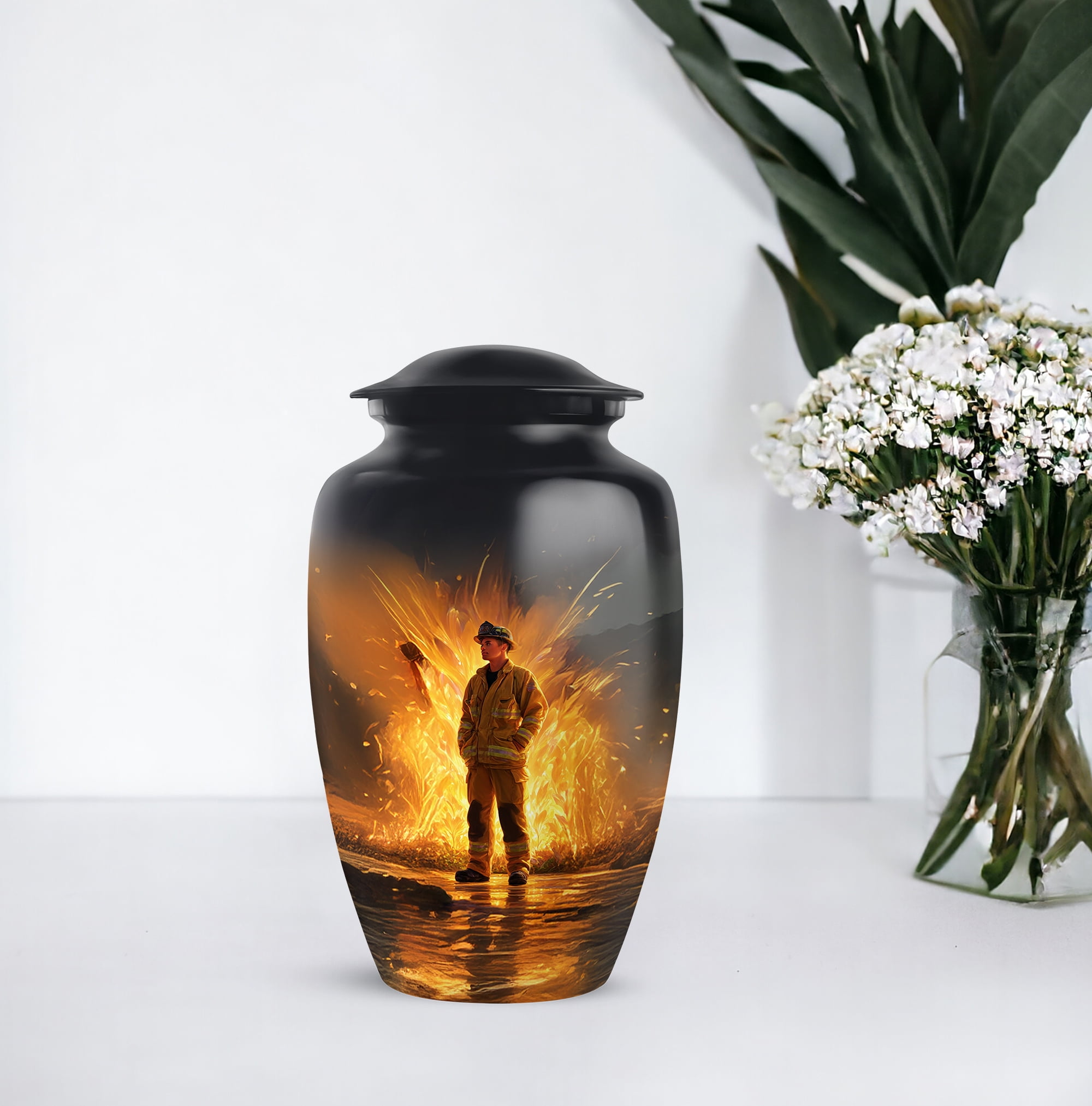 Fire Fighter Cremation Urn For Ashes Women And Man, 1 Large & Small Keepsake Urns For Human Ashes For Mom Set 4, Crematory Urns For Adults Humans, Funeral Urn For Male And Female